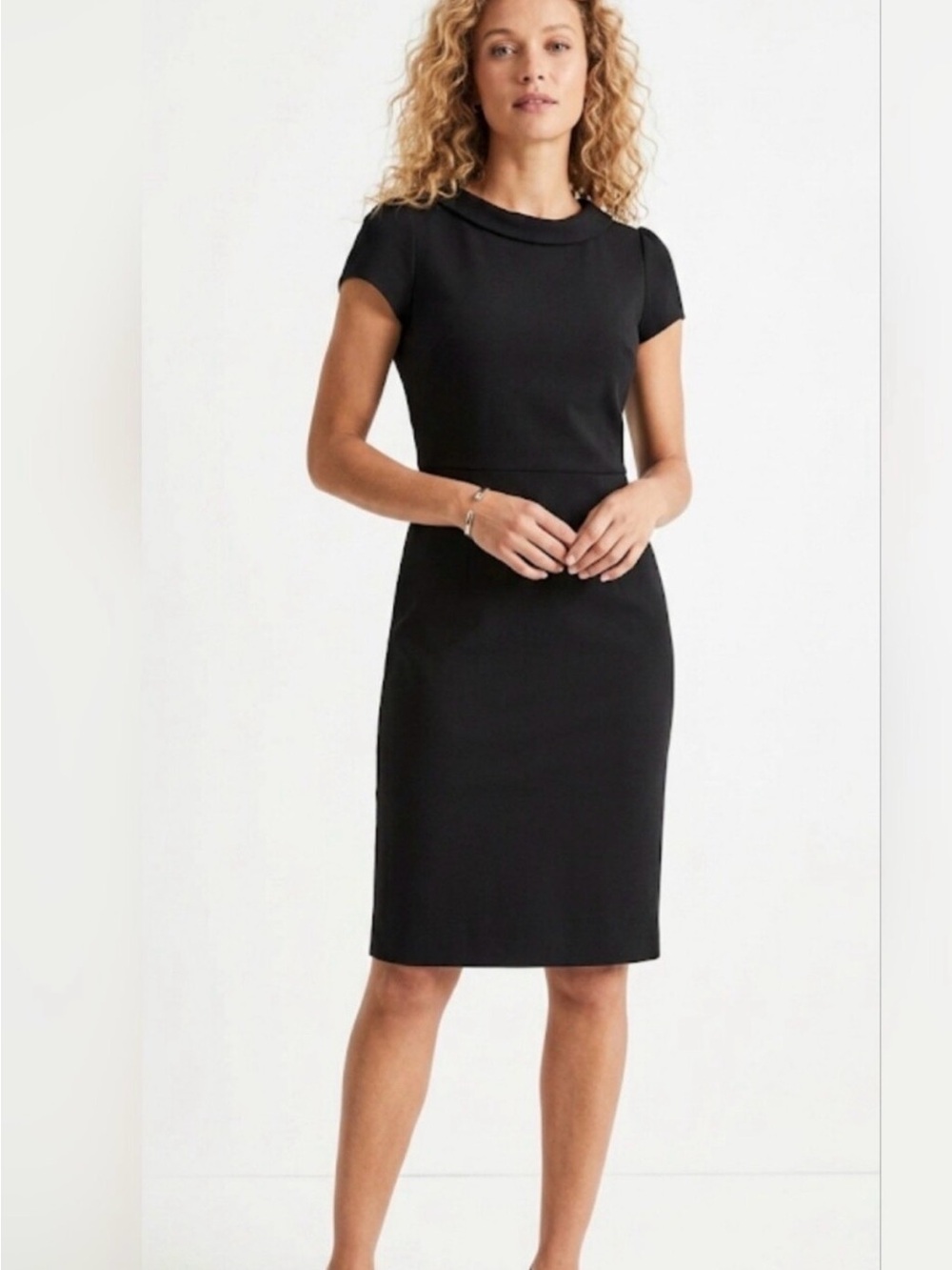 Boden Black Cap-Sleeve Midi Sheath Dress